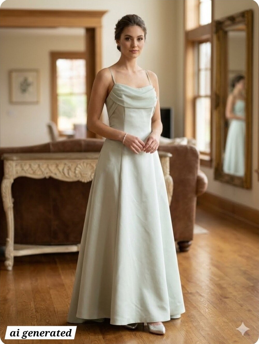 Michelangelo glacial green satin prom dress Size 12